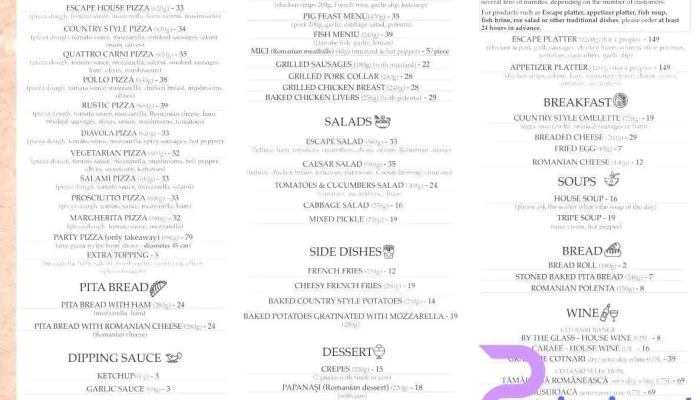 Escape Bar Food Meniu - Bechet