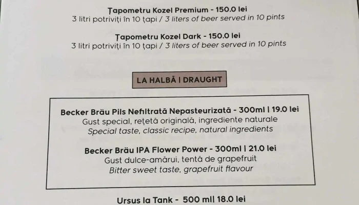 Hanu Berarilor Uranus Meniu - București
