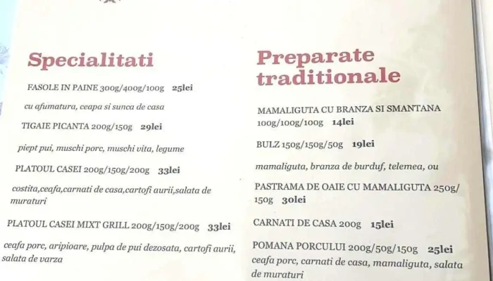 Hanul Leaota -  Meniu - Fieni