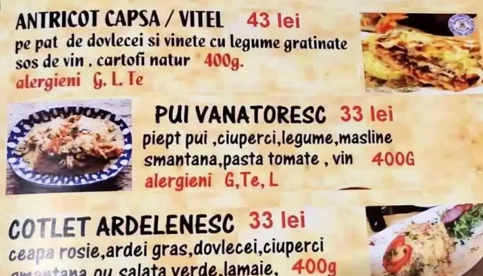Hanul Piatra Mare -  Meniu - Bistrița Bârgăului