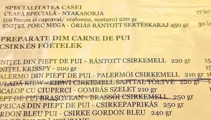 Hanul Retro -  Meniu - Carei