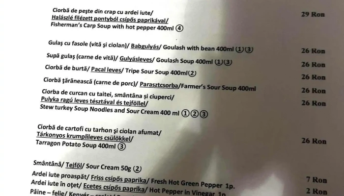 Hanul Secuiesc -  Meniu - Băile Tușnad