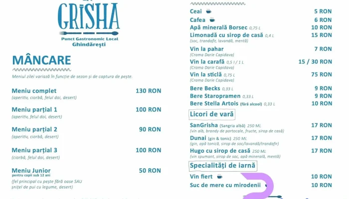 La Grisha -    Punct Gastronomic Local Ghindaresti Meniu - Ghindăreşti