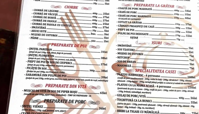La Popas Poiana Sarata Meniu - Oituz
