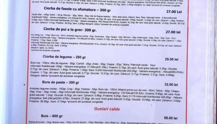 La Taverna Valea Doftanei -  Meniu - Trăisteni