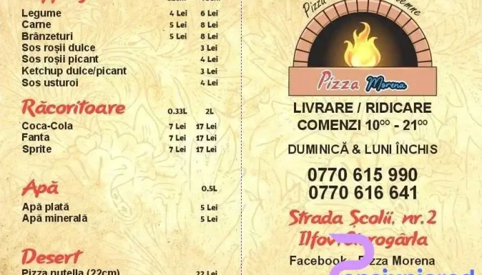 Morena Pizza -  Meniu - Ciorogârla