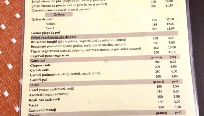 Motel Prislop -  Meniu - Hațeg