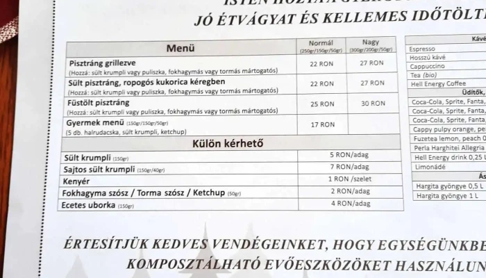 Pastravaria Gheorgheni Meniu - Gheorgheni