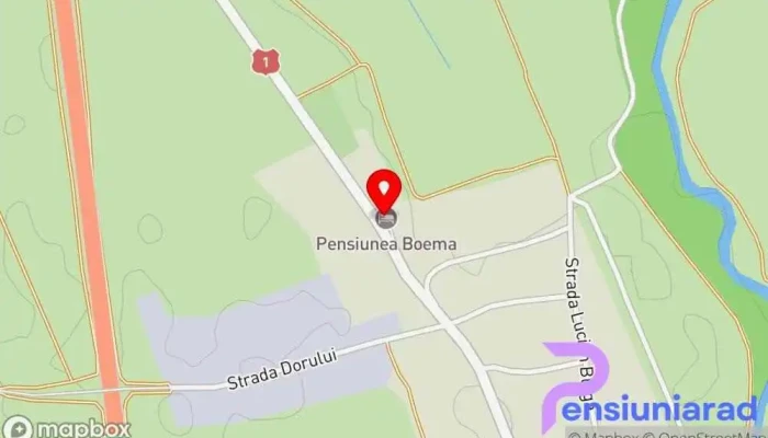 hartă a Pensiunea Boema Cazare în regim hotelier, Furnizor de alimente și băuturi pentru catering, Grădină, Restaurant în Lancrăm