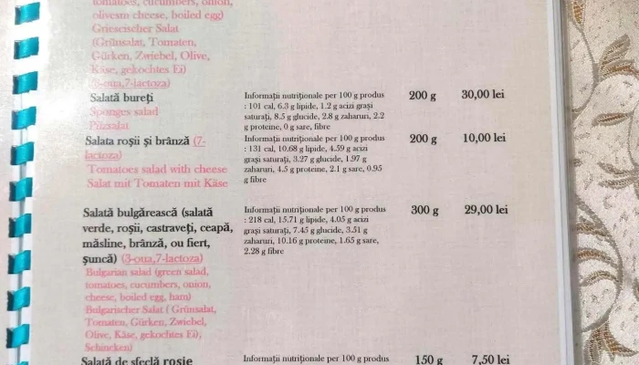 Poiana -  Meniu - Bușteni