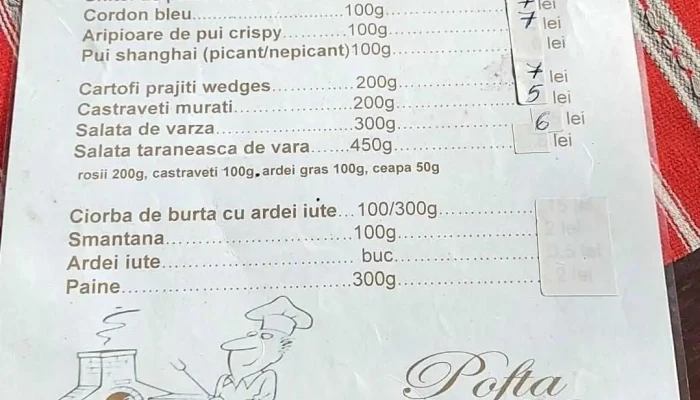 Popas Frumusani Meniu - Pasărea