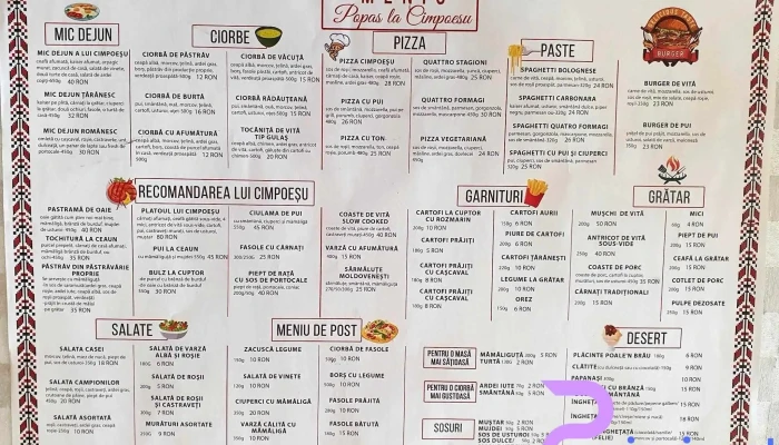 Popas La Cimpoesu -  Meniu - Iași