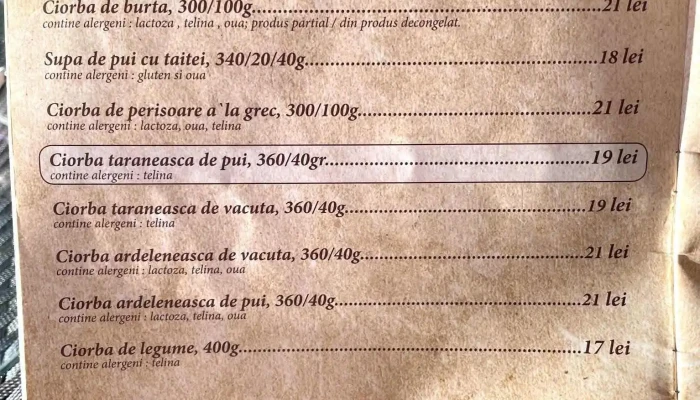 Restaurant Cu Specific Romanesc -    Hanul Domnitorilor Meniu - Predeal