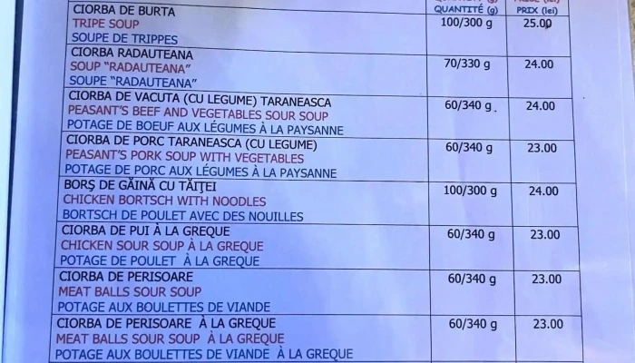 Restaurant Gura Diham -  Meniu - Strada Valea Cerbului