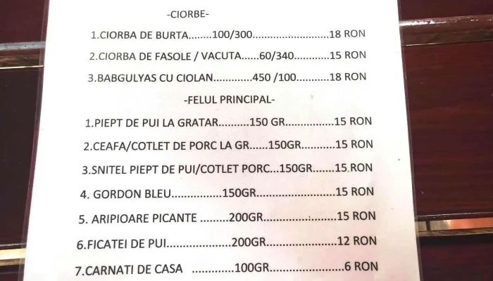 Restaurant Ioba -  Camping Miraslau Meniu - Mirăslău