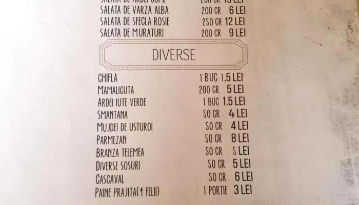Restaurant Piatra Craiului -  Meniu - Câmpulung