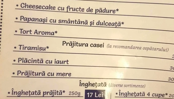 Restaurant Pizzerie Aroma Copou Meniu - Vaslui