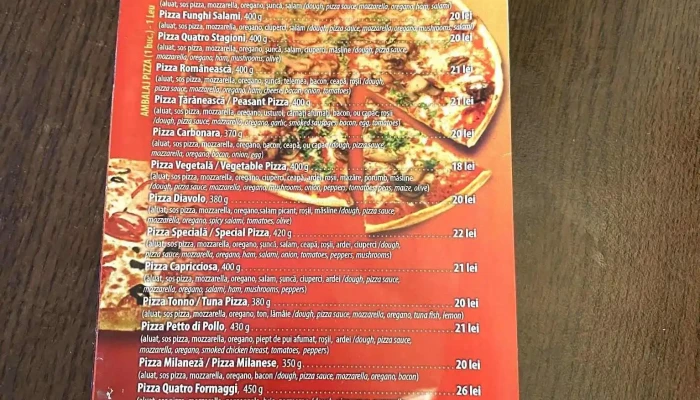 Restaurant Pizzerie Cristal -  Meniu - Băile Herculane