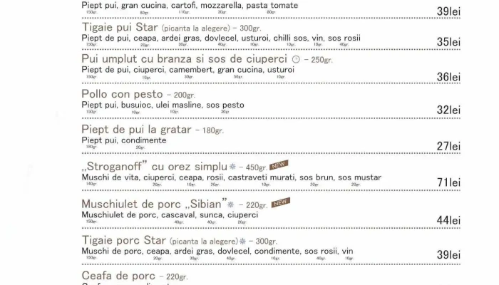 Restaurant Star -  Meniu - Tulcea