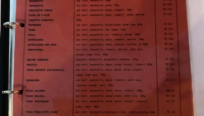 Rica Venturiano Restaurant Pizza Pasta -  Meniu - Mogoșoaia