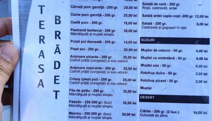 Terasa Bradetu -  Meniu - Brădetu